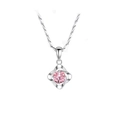 Elegant S925 sterling silver four-leaf clover necklace with a sparkling pink gemstone pendant - 925 Silver / Pink Zirconia Ingot Chain