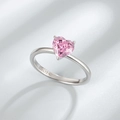 Anello in argento S925 lucido con gemma rosa a forma di cuore e montatura a 3 griffe - Taglia US 8 / Rosa