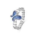S925 Sterling Silber Schmetterling Ring mit blauer Emaille und verstellbarem Band - Einstellbar Offen / Blauer Schmetterling (YEJ0396)