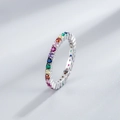 Elegant S925 silver eternity ring featuring vibrant rainbow-colored zircon gemstones - US Size 6 / Platinum Color