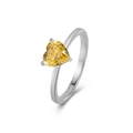 Anello elegante in argento S925 con pietra gialla da 7mm taglio a cuore e castone a 3 griffe - Taglia US 5 / Giallo