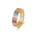 Vintage S925 sterling silver rainbow ring with rectangular multi-color zircons - US Size 6 / Gold Color