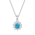 Collier en argent 925 avec diamant carbone bleu ciel de 6mm en forme de tournesol - Argent 925 / Bleu