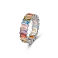 Eternity ring in silver finish with rectangular rainbow zircon stones in prong setting - US Size 6 / Platinum Color