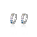 S925 sterling silver hoop earrings with five multicolored heart-shaped zircon stones - Earrings / 925 Silver