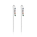 Pendientes largos de plata S925 con borlas y circonitas de colores diseño estrella - Plata 925 / Línea de Oreja Tono Platino