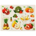 Wooden fruit puzzle with easy-grip knobs for kids, featuring watermelon and strawberry - Fruit Theme (3040)