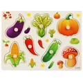 Wooden montessori vegetable puzzle with handles featuring eggplant, pumpkin, and corn - Vegetable Theme (3039)