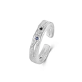 S925 sterling silver open ring with blue gemstone and irregular bark texture - Adjustable Open / Platinum Silver (Inlaid Black & Blue Zirconia)