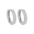Elegant S925 sterling silver huggie earrings with double row micro paved cubic zirconia - Silver