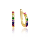 Elegante S925 Sterling Silber Gold Creolen mit leuchtenden Regenbogen Zirkonsteinen - Goldene Ohrringe Mit Bunten Zirkonia / 925er Silber