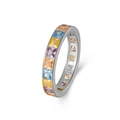 S925 silver eternity ring featuring square multi-colored rainbow cubic zirconia - US Size 6 / Platinum Color