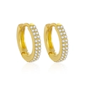 Elegant gold double-row pavé huggie earrings with sparkling white cubic zirconia - Gold