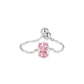 Anello regolabile in argento 925 con gemma rosa ovale e design moderno a catena - Aperto Regolabile / Oro Bianco Zircone Rosa
