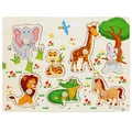 Wooden peg puzzle with cartoon animals like elephants and giraffes for toddlers - Animal 02 (3027)