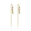 Pendientes largos de borla en plata S925 con cuatro circonitas de colores y diseño ondulado - Plata 925 / Dorado de Hilo