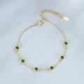 Bracelet en argent S925 doré avec six zircons en forme de cœur vert émeraude élégants - Argent 925 / Bracelet Cœur