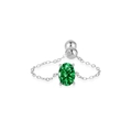 Anello a catena regolabile in argento S925 con gemma di smeraldo verde ovale - Aperto Regolabile / Platino con Zircone Verde