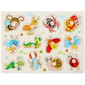 Wooden peg puzzle featuring twelve colorful insect shapes for toddler motor skills development - Animal 09 Insects (3015)