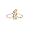 Anello a catena regolabile in argento 925 con moissanite a taglio ovale - Aperto Regolabile / Placcato Oro Zircone Bianco