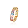 Gold plated S925 sterling silver ring with colorful oval-cut rainbow zircon stones - US Size 6 / Gold Color