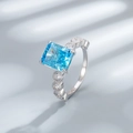 S925 sterling silver ring featuring a large rectangular ice-cut blue gemstone - US Size 8 / Blue Zirconia Ring
