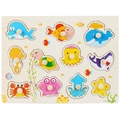 Educational wooden peg puzzle for children featuring colorful sea animals and easy-grip knobs - Sea Animal 05 (3012)