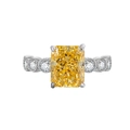 Elegant S925 sterling silver ring with radiant cut yellow gemstone and side diamonds - US Size 8 / Yellow Zirconia Ring
