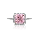 Luxurious S925 silver halo ring with cushion-cut pink carbon diamond and pavé side stones - US Size 6 / Sakura Pink