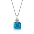 S925 sterling silver necklace with square blue ice-cut zircon and round white gemstone - 925 Silver / Light Sea Blue