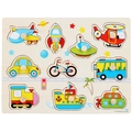 Wooden peg puzzle featuring colorful vehicles and airplanes for toddler motor skill development - Transportation 03 (3007)