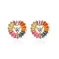 Rainbow heart stud earrings with multi-colored crystals in 925 sterling silver - 925 Silver / Gold