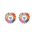 925 silver heart stud earrings with rainbow baguette-cut crystals and center round zircon - 925 Silver / White Gold