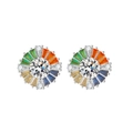 Orecchini a lobo in argento S925 con un motivo a raggiera di pietre preziose multicolore - Argento 925 / Oro Bianco