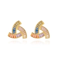 Pendientes geométricos de plata S925 con circonitas baguette de colores vibrantes - Dorado