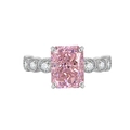 S925 sterling silver ring with large 8x10 pink cushion-cut gemstone and side diamonds - US Size 6 / Pink Zirconia Ring