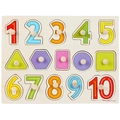 Montessori wooden puzzle with numbers and shapes featuring small easy-grip handles - Numbers and Shapes (101)