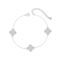S925 sterling silver four-leaf clover bracelet with sparkling marquise zirconia crystals - Bracelet / White Gold