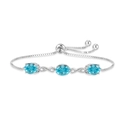 Verstelbare S925 sterling zilveren bolo-armband met drie ovale blauwe edelstenen - 925 zilver / Licht Zeeblauw