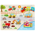 Wooden peg puzzle featuring colorful vehicles like planes and cars for kids - Transportation Series (3028)