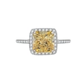 Luxurious S925 silver halo ring with cushion-cut yellow carbon diamond and pave band - US Size 6 / Goose Egg Yellow