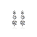 Elegant S925 sterling silver drop earrings with three vertical round-cut sparkling stones - Stud Earrings / Gold
