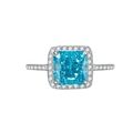Cushion cut blue sapphire S925 sterling silver ring with halo diamonds on band - US Size 6 / Light Sea Blue