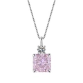 Elegant S925 sterling silver necklace with pink square high carbon diamond pendant - 925 Silver / Cherry Blossom Pink