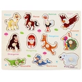 Educational wooden peg puzzle featuring 11 colorful animals and English labels for kids - Rare Animals (3024)