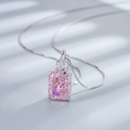 Elegant S925 silver necklace with radiant cut pink zircon pendant on a fine chain - 925 Silver / Sakura Pink