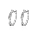 Crossed 925 sterling silver hoop earrings with pave diamonds on a reflective white background - 925 Silver / White Gold