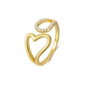 Elegant gold S925 silver ring featuring a double heart and zircon pavé oval design - Adjustable Open / Gold