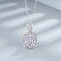 Elegant S925 sterling silver necklace with a large rectangular aquamarine pendant and halo - 925 Silver / Diamond White D Color Necklace