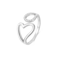 S925 sterling silver ring featuring a micro-pave oval and minimalist open heart design - Adjustable Open / White Gold